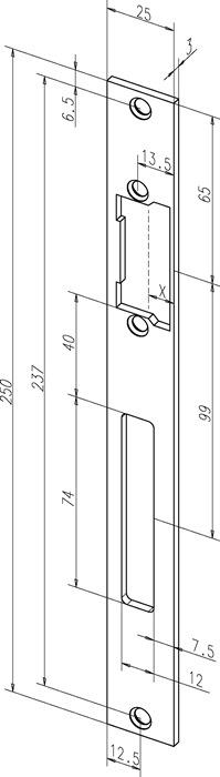 Flachschließblech 691 Edelstahl matt käntig Breite 25 x Länge 250 mm DIN links / rechts ASSA ABLOY