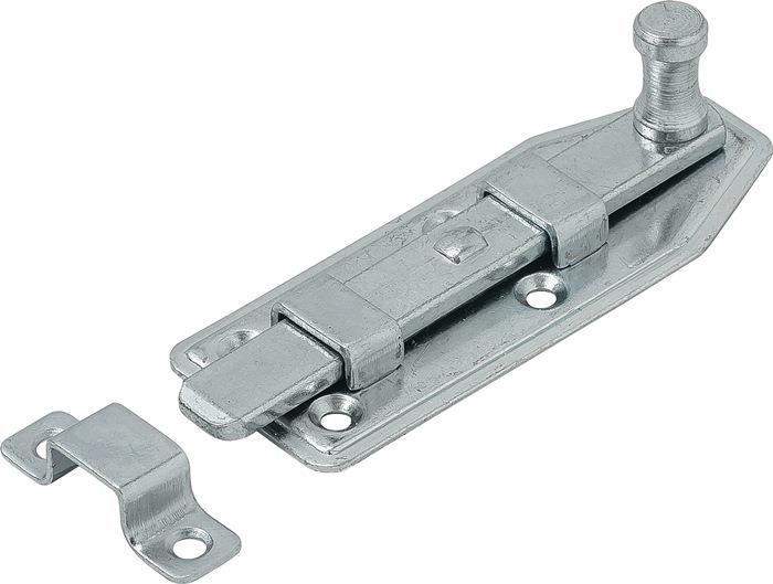 Fensterriegel mit Knopfgriff, gekröpft, mit Schließblech 30 mm 80 mm