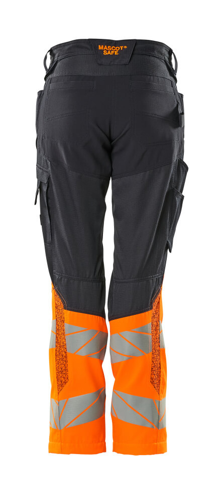Damen-Passform DIAMOND Hose mit Knietaschen ACCELERATE SAFE Schwarzblau/Hi-vis Orange 82C50