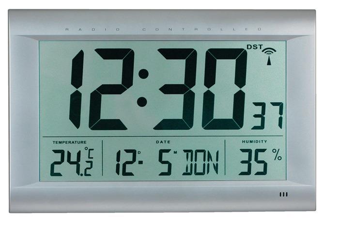 Funk-Digitaluhr Funkuhr Kunststoff mattsilber 1,5 V Zahlen