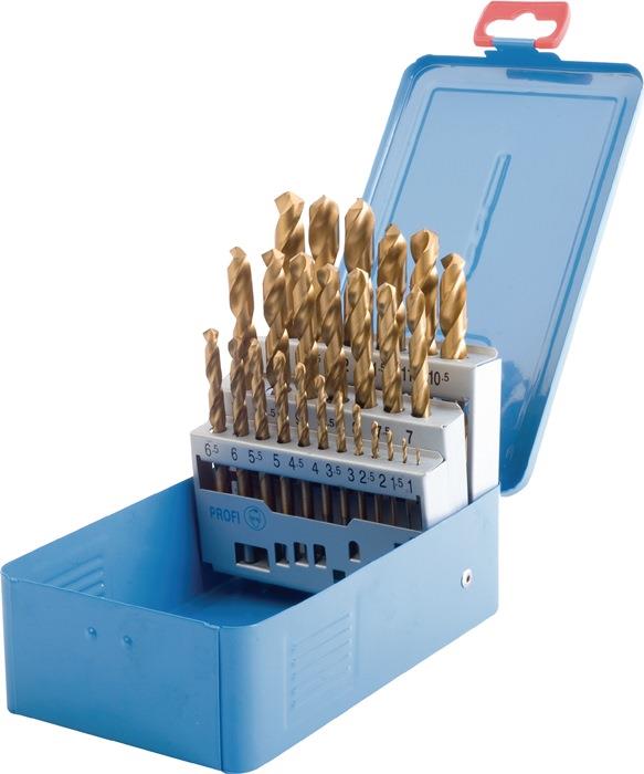 Spiralbohrersatz DIN 338 Typ N Nenn-Ø 1-10x0,5 mm HSS TiN 19 teilig Metallkassette