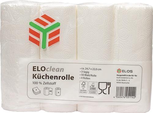 Küchenrolle ELOclean Plus L.ca.11 mxB.ca.220mm hochweiß 3-lagig 4 Rl./PAK ELOS