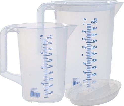 Messkannen-Set 1x 1000, 1x 2000 ml Polypropylen transparent DxHmm Griff geschlossen HÜNERSDORFF