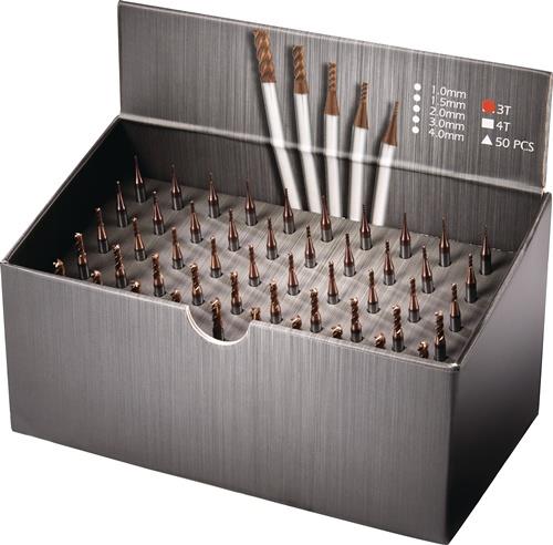 Schaftfräserset DIN6527 D.1/1,5/2/3/4mm Z.3 VHM TiSiN 50tlg.Krt.TECWERK