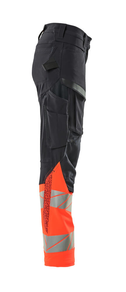 Damen-Passform DIAMOND Hose mit Knietaschen ACCELERATE SAFE Schwarzblau/Hi-vis Rot 82C50
