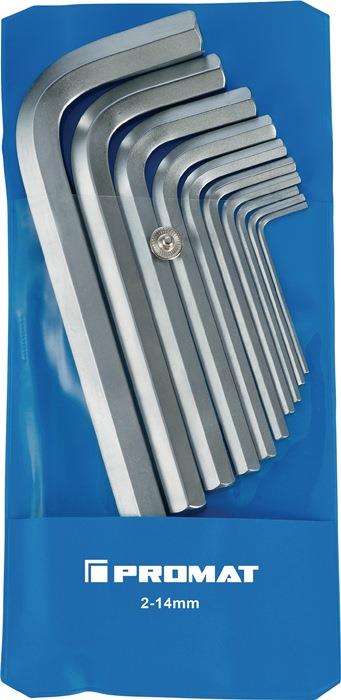 Winkelschraubendrehersatz 10-teilig Kunststofftasche SW 2 - 14 mm kurz S2-Stahl PROMAT