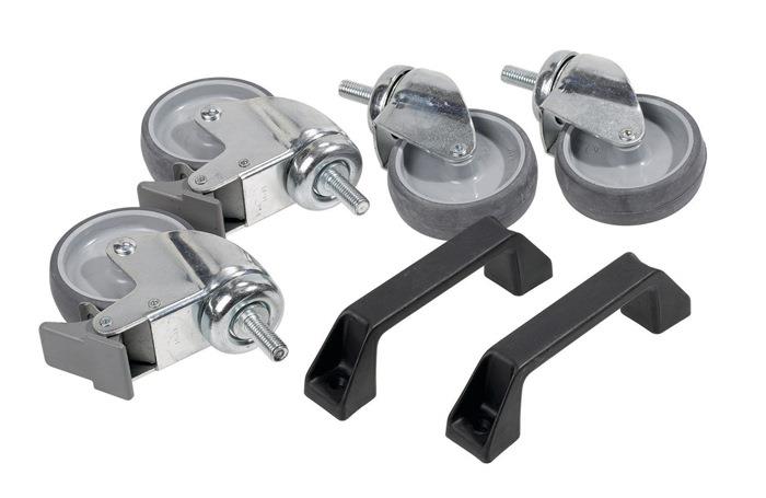 Doppelstativzubehör Rollen- und Griffset 6tlg. 4Rollen 2 Handgriffe f.Doppelstative RAACO