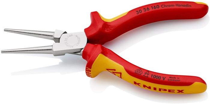 Langbeckzange Gesamtlänge 160 mm Form 3 Kopf verchromt lang, rund VDE Mehrkomponenten-Hüllen KNIPEX