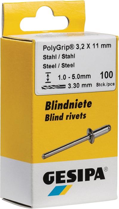 Blindniet PolyGrip® 3,2 mm 11 mm 3,2 x 11 mm 3 - 8 mm 3,3 mm 100 St.
