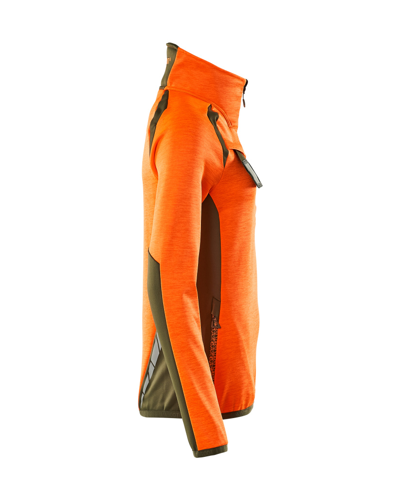 Damen-Passform Fleecejacke mit kurzem Reißverschluss ACCELERATE SAFE Hi-vis Orange/Moosgrün L