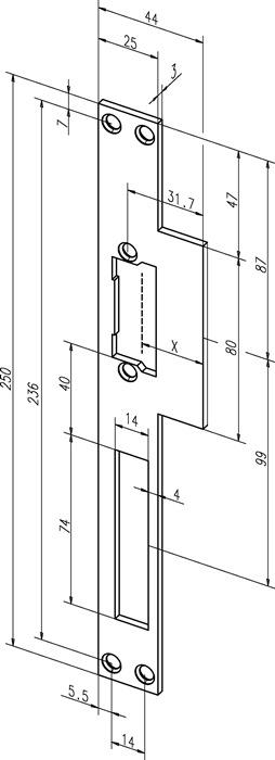 Lappenschließblech 14C käntig Breite 44 x Länge 250 mm DIN links / rechts ASSA ABLOY