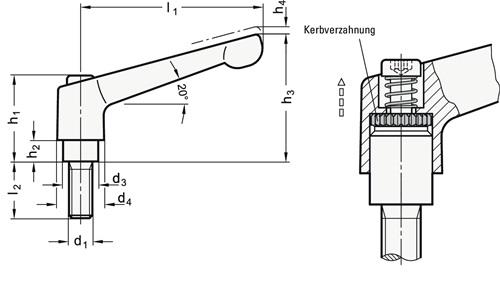 Verstellbarer Klemmhebel GN 300 d1 M 10mm l1 78mm IG GANTER