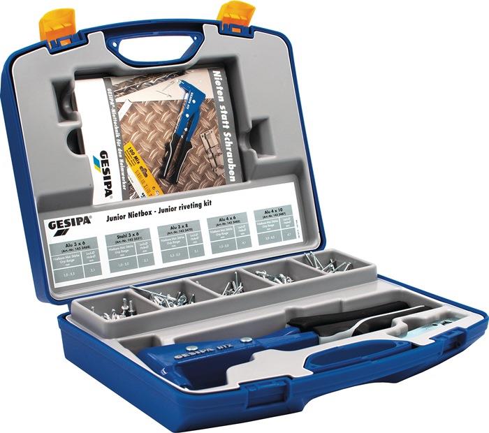 Blindnietsortiment Junior-Nietbox 352-teilig NTX u.Blindniete Alu/Stahl, Stahl/Stahl Kunststoffkoffer GESIPA