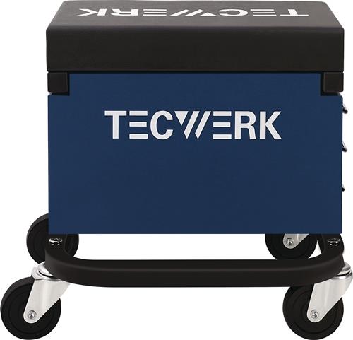 Werkstattrollsitz m.Rl.u.Ablage Kunstlederpolster blau/schwarz TECWERK