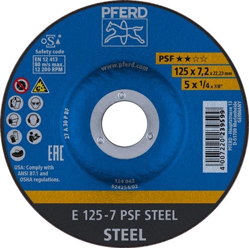 Schruppscheibe PSF STEEL D125xS7,2mm gekr.STA Bohr.22,23mm PFERD