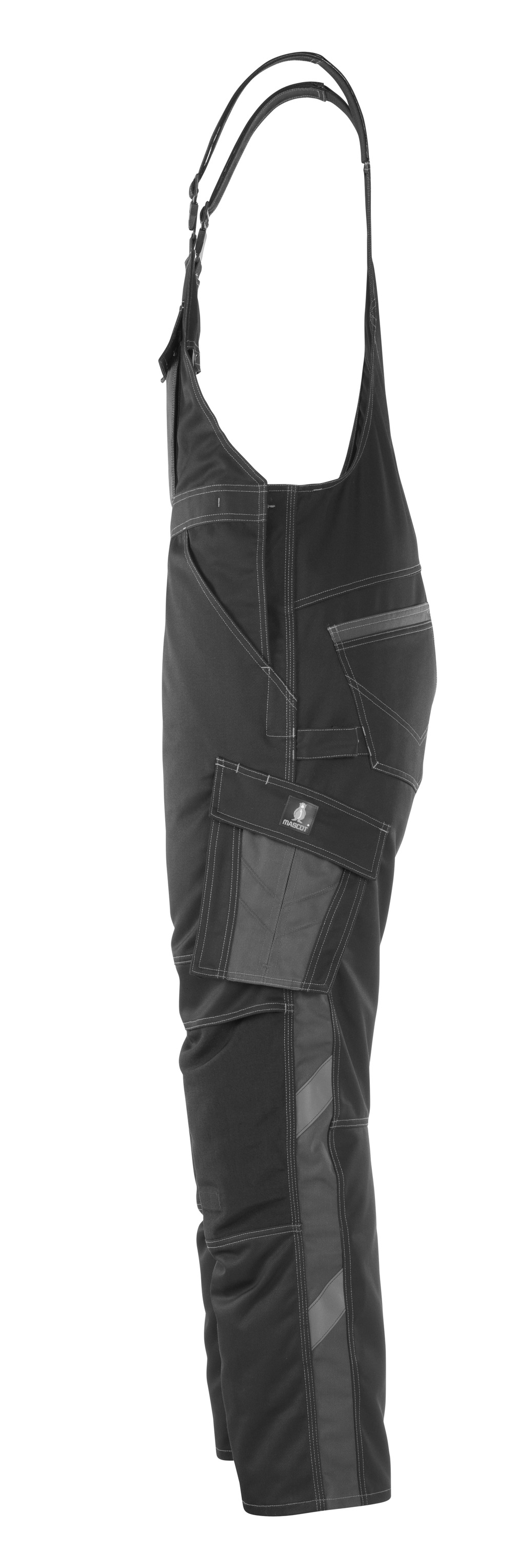Latzhose mit Knietaschen UNIQUE Schwarz/Dunkelanthrazit 76C48