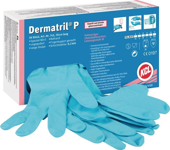 Einweghandschuhe Dermatril P 743 EN 374, EN 455 PSA Kategorie III 50 Stück / Box 10