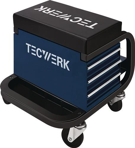 Werkstattrollsitz m.Rl.u.Ablage Kunstlederpolster blau/schwarz TECWERK
