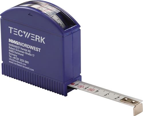 Taschenrollbandmaß L.3m B.13mm mm/cm EG II Ku.Sichtfenster TECWERK