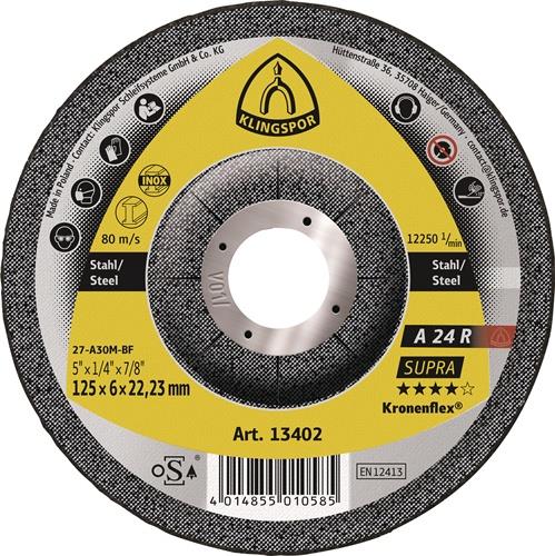 Schruppscheibe A 24 R Supra D125xS4mm gekr.STA Bohr.22,23mm KLINGSPOR
