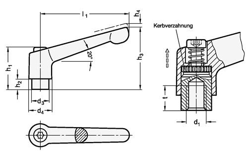 Verstellbarer Klemmhebel GN 300.1 d1 M 10mm l1 78mm IG GANTER