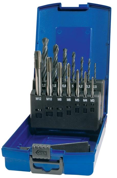 Maschinengewindebohrersatz M3 M12 14 teilig Kunststoffkassette Form B - für Durchgangsgewinde - VA B