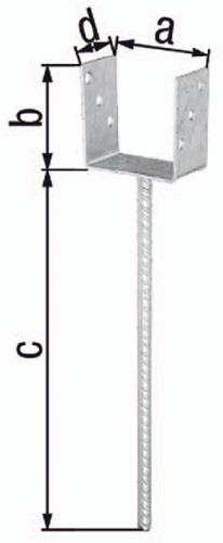 U-Pfostenträger ETA-10/0210 101x100x400x60mm TZN m.ext.langem Betonanker GAH