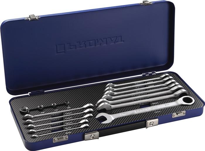 Maulringratschenschlüsselsatz 16-teilig Schlüsselweiten 8-19 mm gerade PROMAT