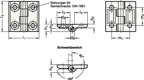 Scharnier GN 237 H.40mm B.40mm S.5mm Zink-Druckguss besch.GANTER