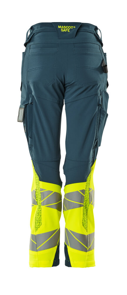 Damen-Passform DIAMOND Hose mit Knietaschen ACCELERATE SAFE Dunkelpetroleum/Hi-vis Gelb 82C50
