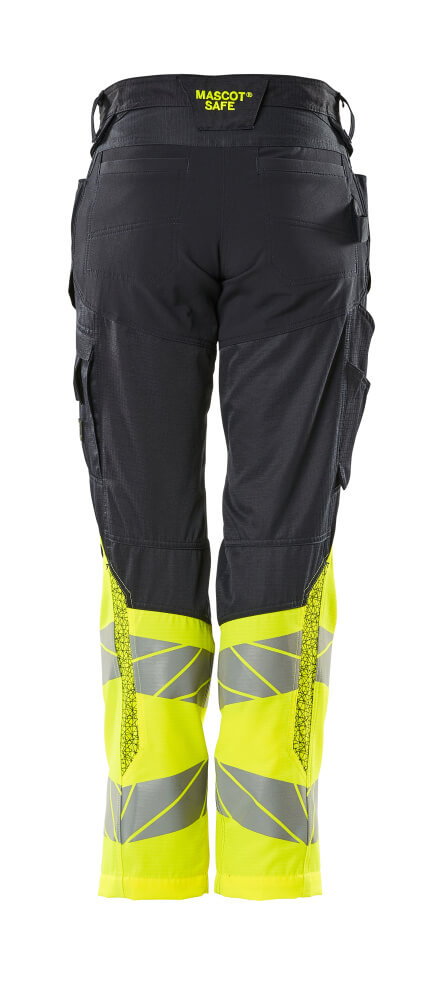 Damen-Passform DIAMOND Hose mit Knietaschen ACCELERATE SAFE Schwarzblau/Hi-vis Gelb 82C50