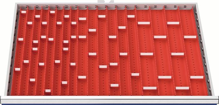 Muldeneinsatzset Fronthöhe 50 - 75 mm für Schrankbreite 900 mm 24 Einsätze mit 47 Trennwänden