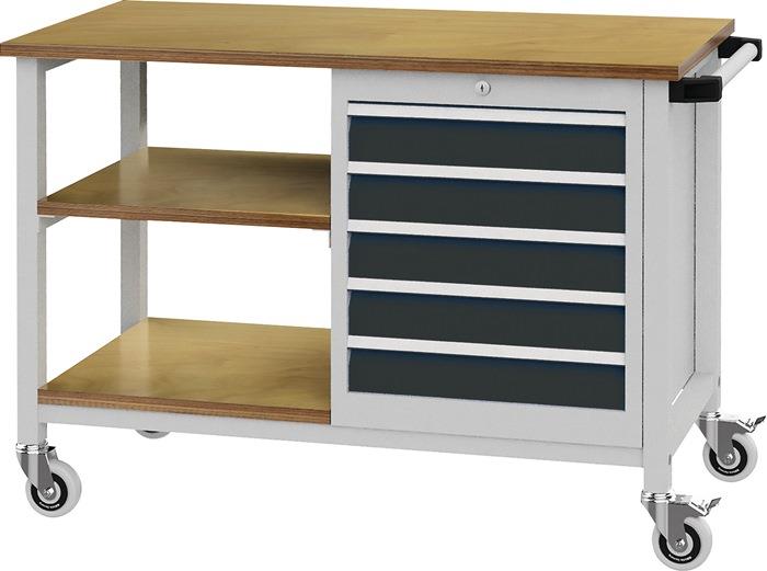 Werkbank B1200xT540xH880mm Buche Multiplex 5 Schubladen anthrazitgrau, RAL 7016