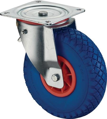 Lenkrolle m.Festst.D.260mm Trgf.160kg m.Platte Rollenlager Gum.blau BS ROLLEN