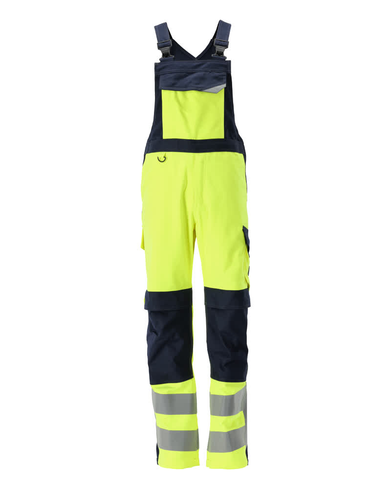 Latzhose mit Knietaschen MULTISAFE Hi-vis Gelb/Schwarzblau 76C52