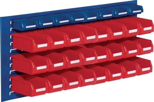 Sichtlagerkastenset H450xB1000xT250mm Stahlblech/PE Ku.-beschichtung blau+rot