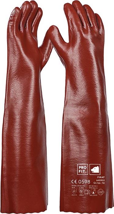 Chemikalienschutzhandschuhe Pirat Größe 10 rotbraun PVC EN 388, EN ISO 374-1 PSA-Kategorie III PRO FIT