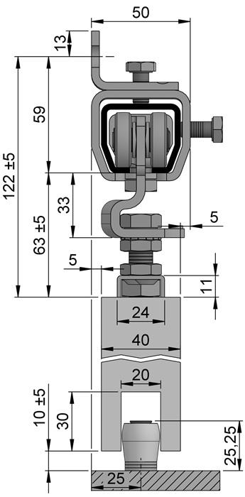 Schiebetorgarnitur SP300W101 verzinkt blau Laufprofillänge 2000 mm Flügelgewicht max. 200 kg HELM