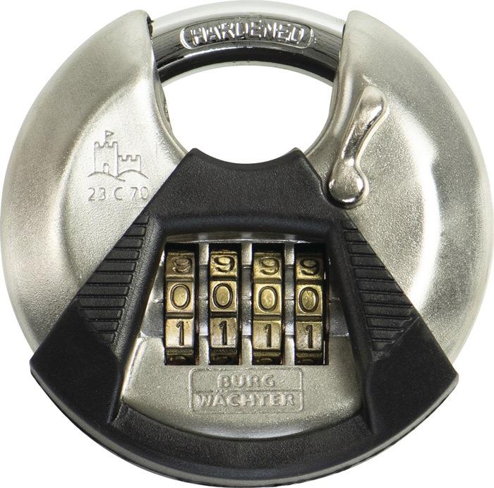 Zahlenvorhangschloss Circle 23 Schlosskörperbreite 70 mm Edelstahl Anzahl Zahlenrollen 4 BURG-WÄCHTER