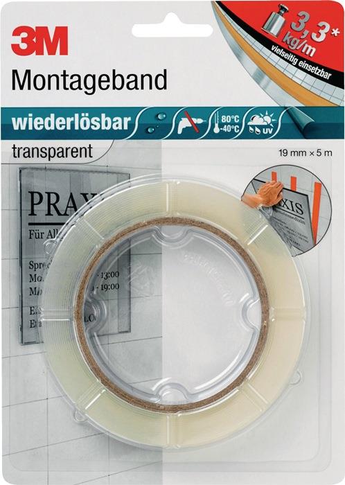 Montageband transparent Länge 5 m Breite 19 mm Rolle 3M