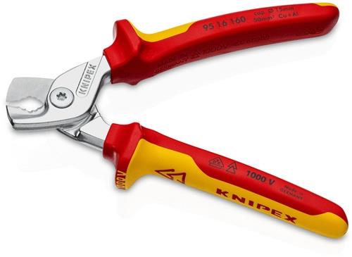 Kabelschere L.160mm Kopf verchr.VDE Mehrkomp.-Hüllen Form 1 KNIPEX