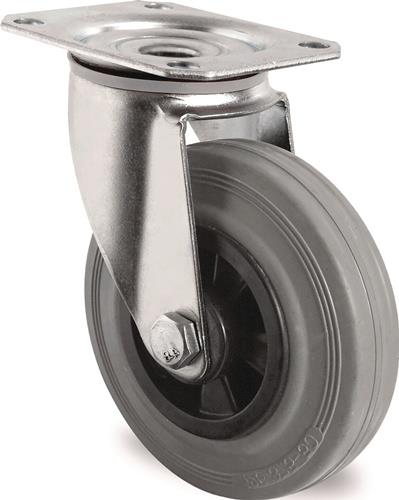 Lenkrolle D.160mm Trgf.135kg m.Platte PP Rollenlager VG grau TECWERK