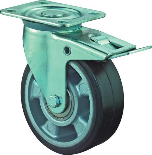 Schwerlastlenkrolle D.125mm Trgf.200kg Totalfesteller Elastikgummi 105x85mm