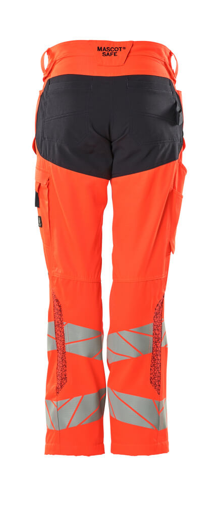Damen-Passform DIAMOND Hose mit Knietaschen ACCELERATE SAFE Hi-vis Rot/Schwarzblau 82C50