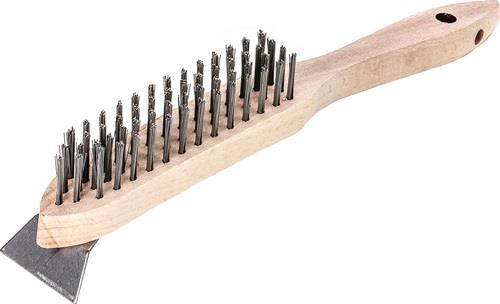 Drahtbürste m.Schaber L.290mm 0,35mm Stahldraht glatt 4-reihig LESSMANN