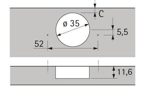 Weitwinkelscharnier Sensys 8657i m.integrierter Dämpfung TH 52 halb vorliegend