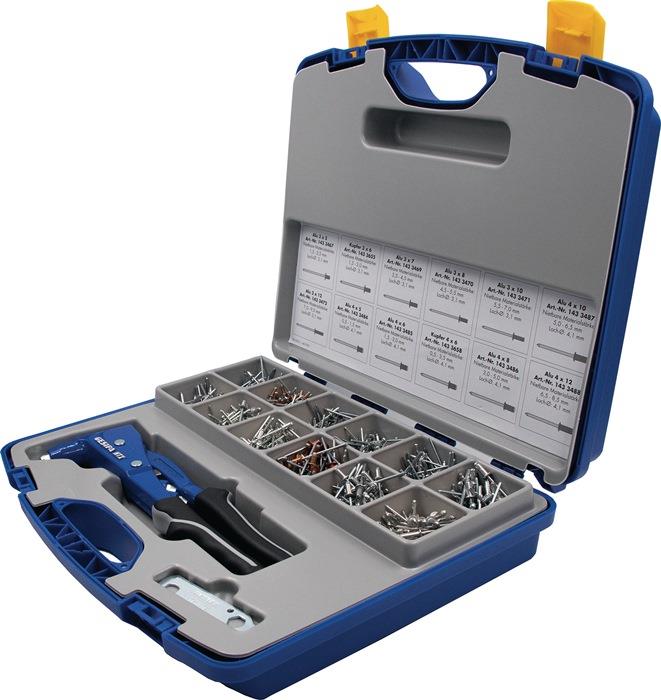 Blindnietsortiment Nietbox 942-teilig NTX u.Blindniete Alu/Stahl, Kupfer/Stahl i.Kunststoffkoffer GESIPA