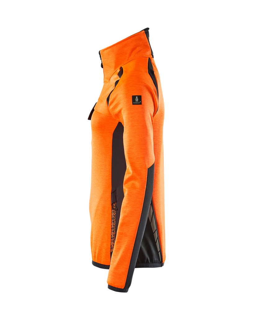 Damen-Passform Fleecejacke mit kurzem Reißverschluss ACCELERATE SAFE Hi-vis Orange/Schwarzblau L