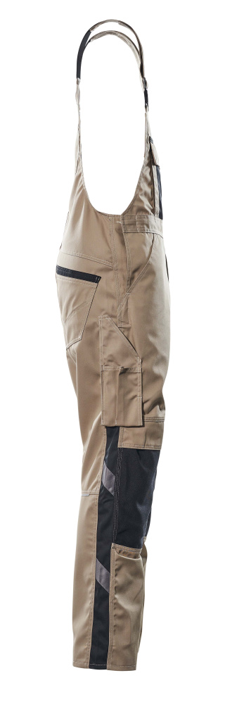Latzhose mit Knietaschen UNIQUE Hellkhaki/Schwarz 76C48