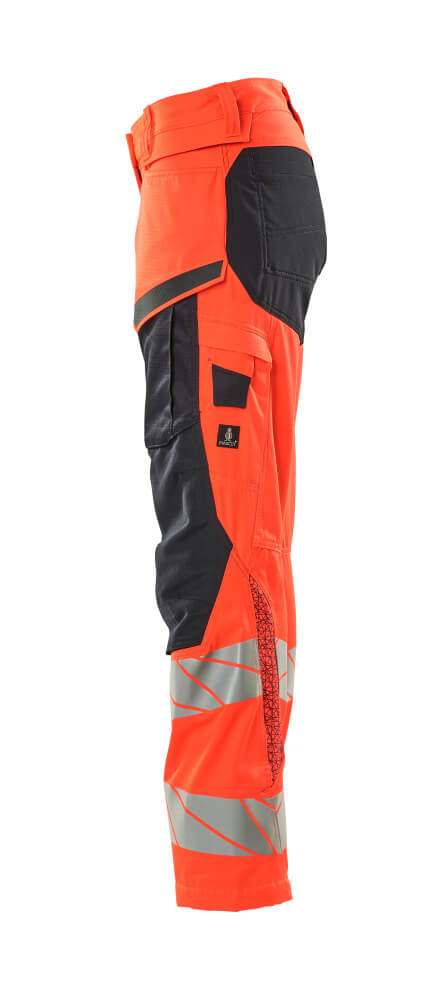 Damen-Passform DIAMOND Hose mit Knietaschen ACCELERATE SAFE Hi-vis Rot/Schwarzblau 82C50